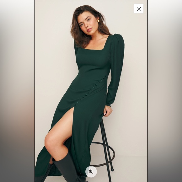 Reformation Nalani Midi Dress Forest Green - BNWT - Picture 3 of 5